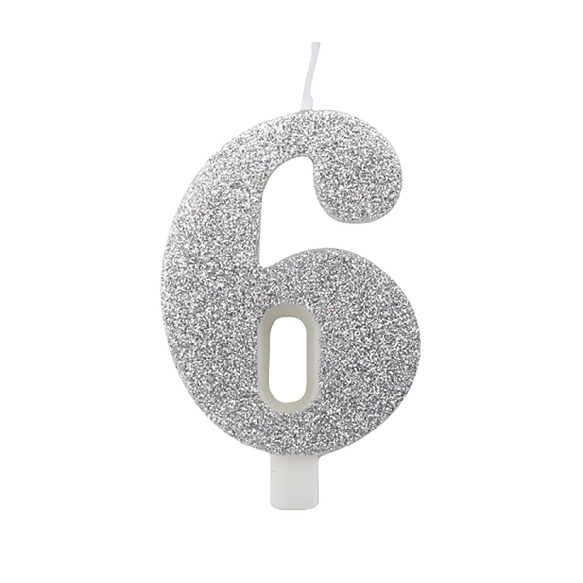 Tårtljus, 6 silver glitter 9,5 cm