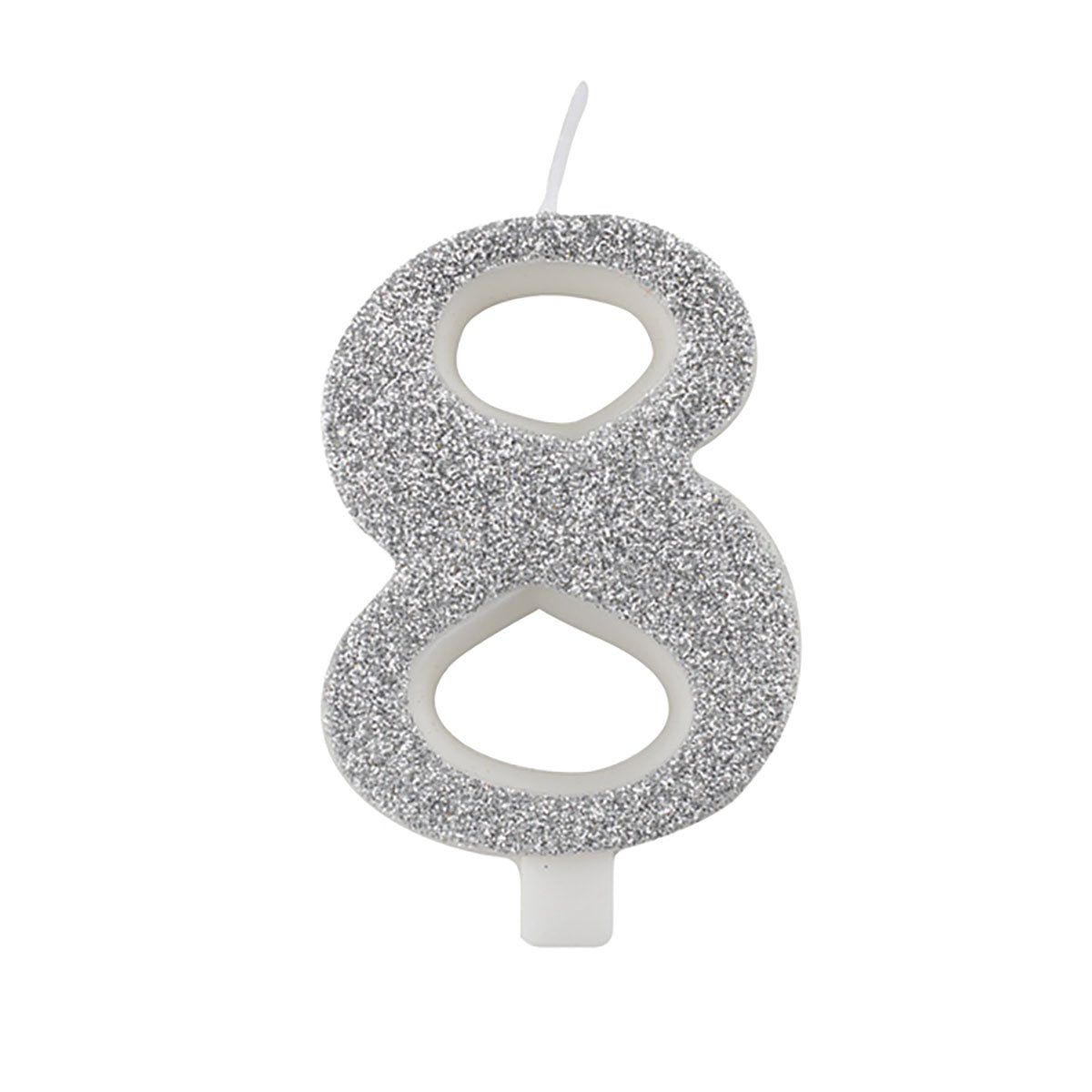 Tårtljus, 8 silver glitter 9,5 cm