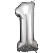 Folieballong, siffra 1 silver 86 cm