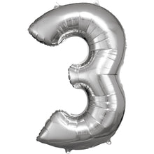 Folieballong, siffra 3 silver 86 cm