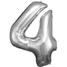 Folieballong, siffra 4 silver 86 cm