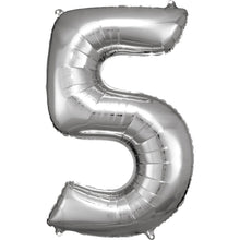 Folieballong, siffra 5 silver 86 cm