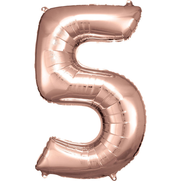 Folieballong, siffra 5 rose 86 cm