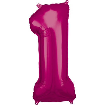 Folieballong, siffra 1 rosa 86 cm