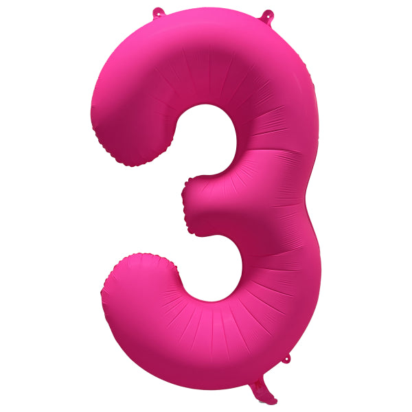 Folieballong siffra, 3 neon rosa 86 cm
