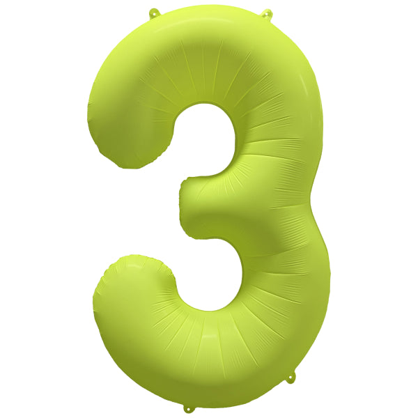 Folieballong siffra, 3 neon gul 86 cm