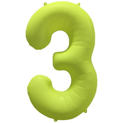 Folieballong siffra, 3 neon gul 86 cm