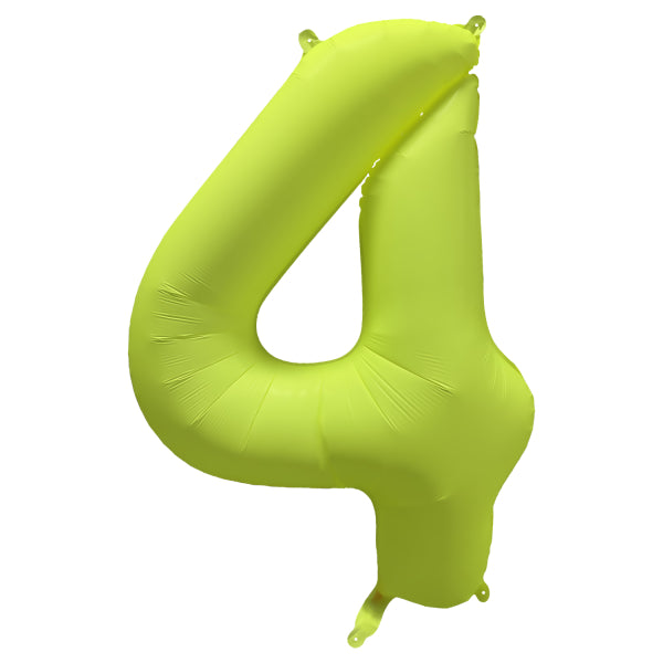 Folieballong siffra, 4 neon gul 86 cm