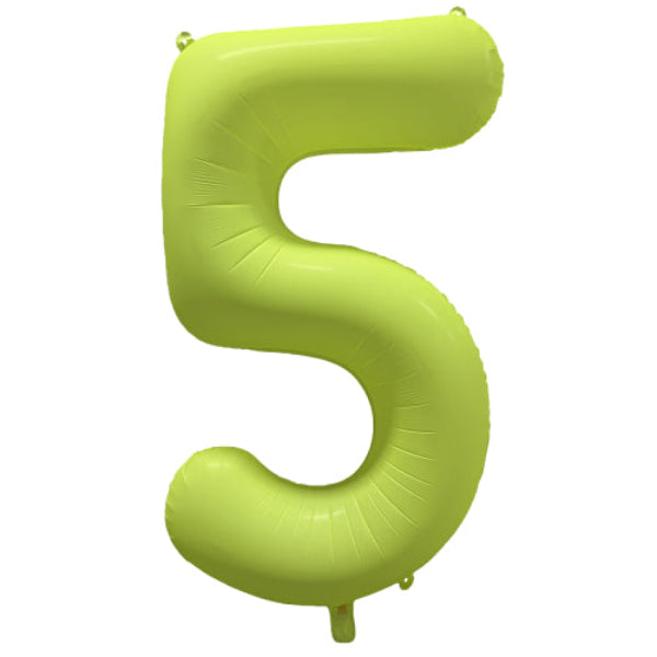 Folieballong siffra, 5 neon gul 86 cm