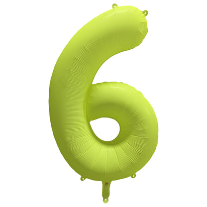 Folieballong siffra, 6 neon gul 86 cm