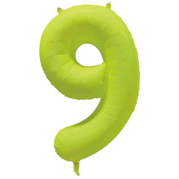 Folieballong siffra, 9 neon gul 86 cm