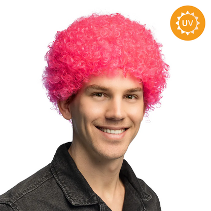 Peruk, curly neon rosa