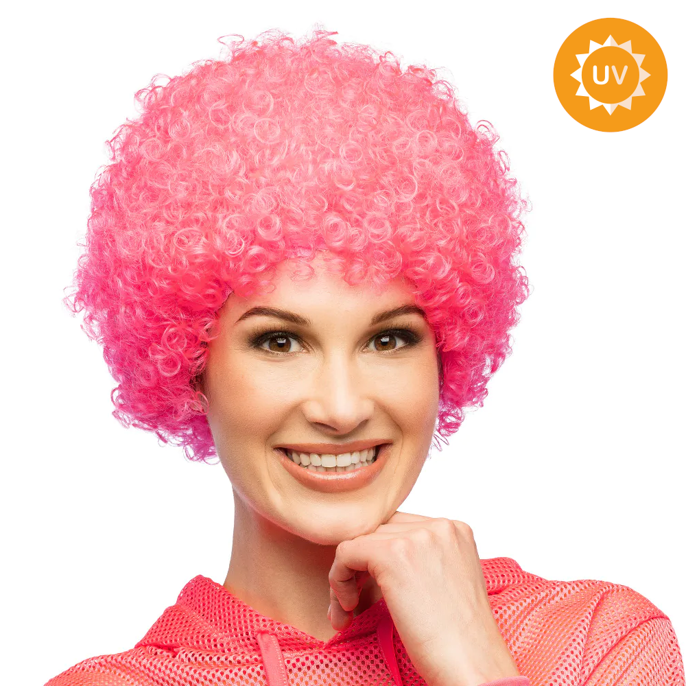 Peruk, curly neon rosa