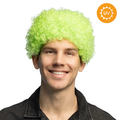 Peruk, curly neon grön