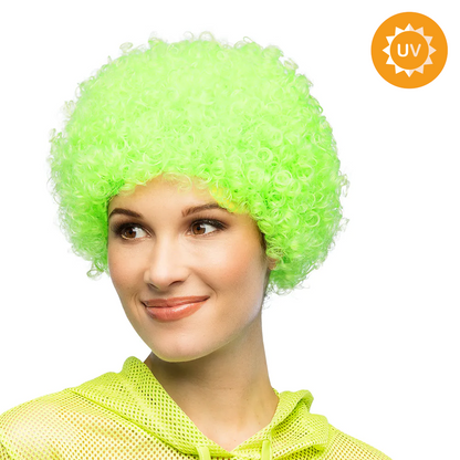 Peruk, curly neon grön