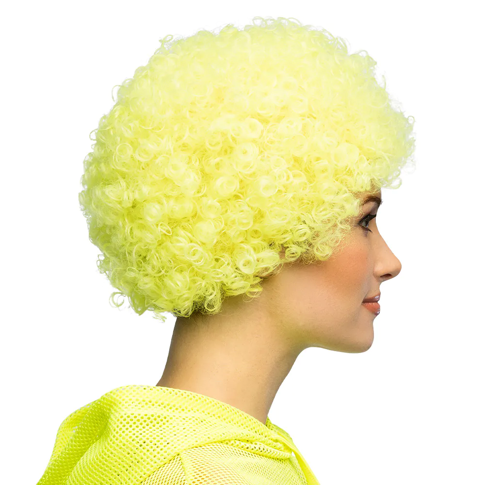 Peruk, curly neon gul
