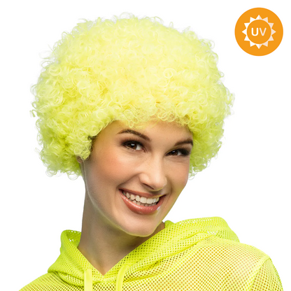 Peruk, curly neon gul