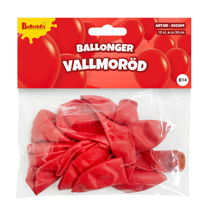 Ballonger, vallmoröd 30 cm 10 st