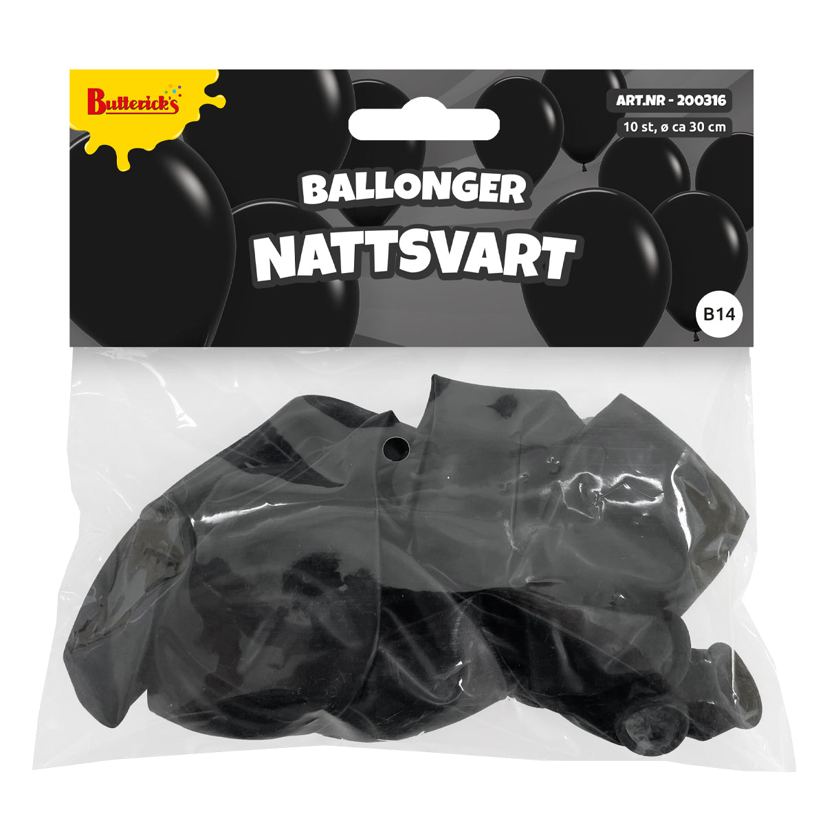 Ballonger, nattsvart 30 cm 10 st