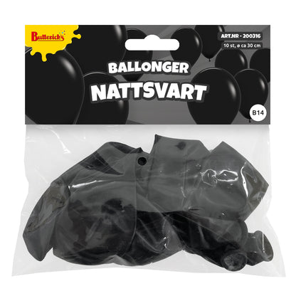 Ballonger, nattsvart 30 cm 10 st
