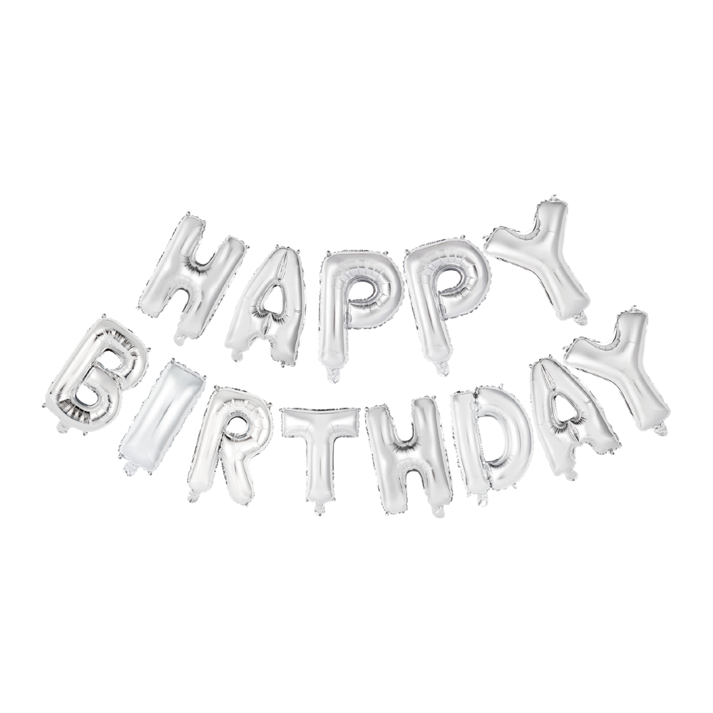 Folieballong, girlang happy birthday silver