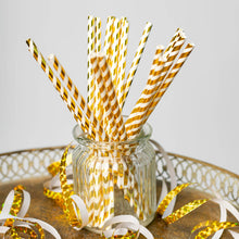 Papperssugrör, guld randig 20 st