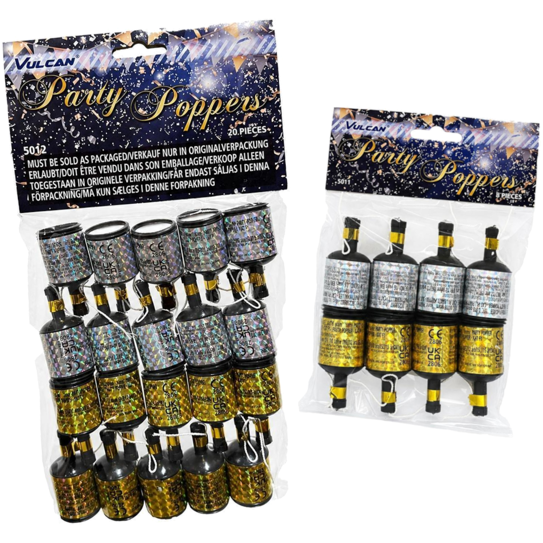 Partypopper, guld & silver 20 st