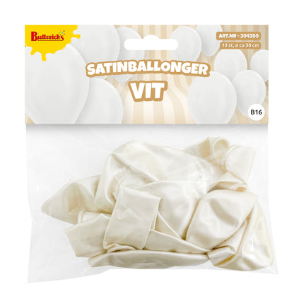 Ballonger, satin vit 10 st