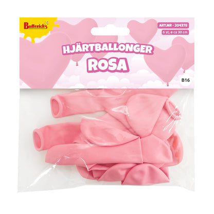 Ballonger, hjärta ljusrosa 6 st