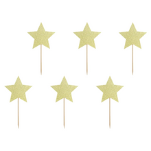 Cupcake toppers, stjärnor guld 6 st