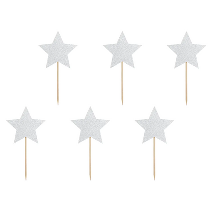 Cupcake toppers, stjärnor silver 6 st