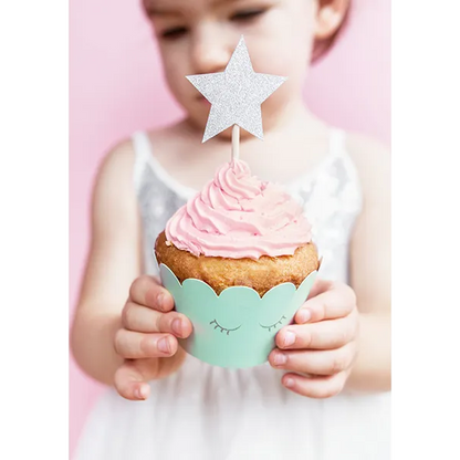 Cupcake toppers, stjärnor silver 6 st