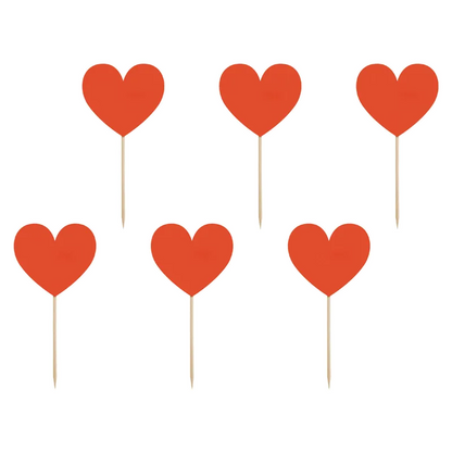 Cupcake toppers, hjärtan röda 6 st