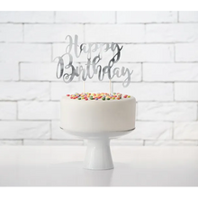 Cake toppers, happy birthday silver 22,5 cm