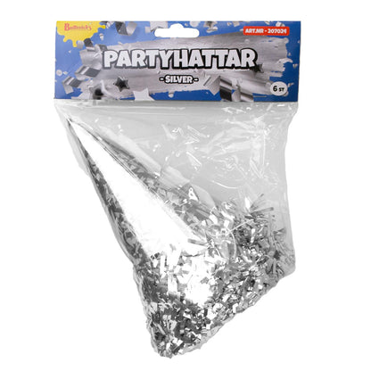 Partyhattar, silver 6 st