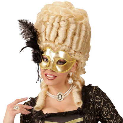 Ögonmask, gold venice med fjäder
