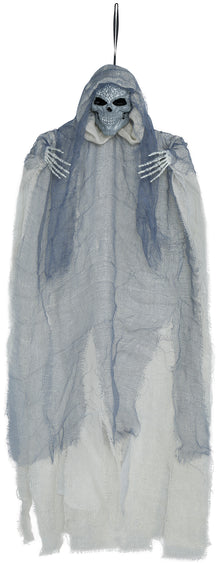 Prop, hängande skelett med grå tunika 60 cm