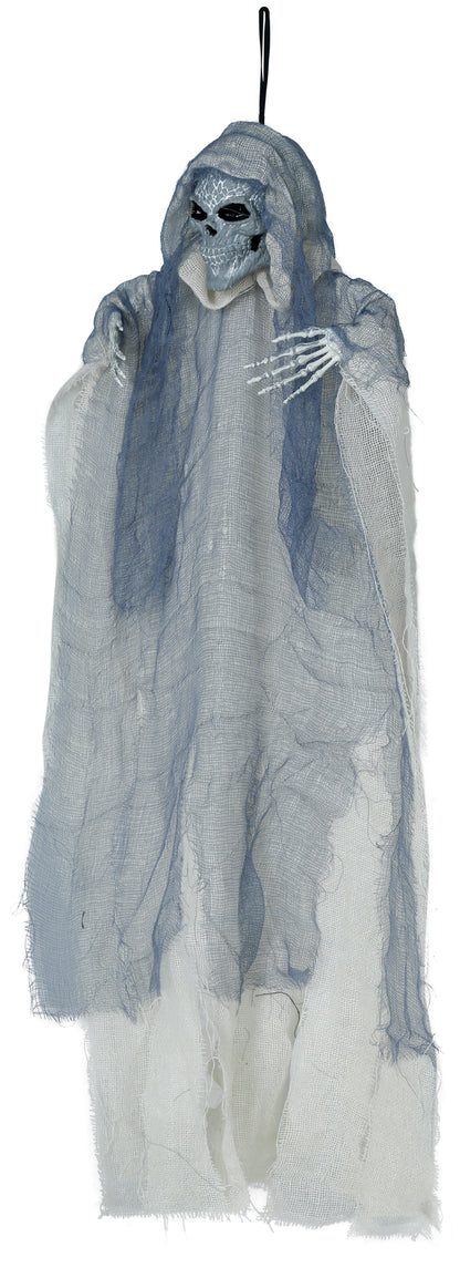 Prop, hängande skelett med grå tunika 60 cm