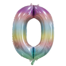 Folieballong, siffra 0 pastell regnbåge 86 cm