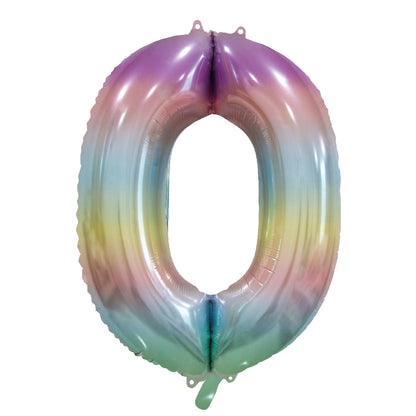 Folieballong, siffra 0 pastell regnbåge 86 cm