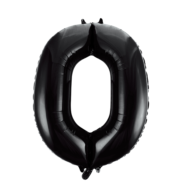 Folieballong, siffra 0 svart 86 cm