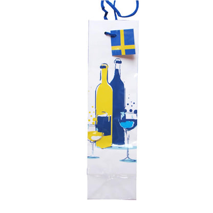 Presentpåse, vinflaska blå/gul flaskor 1 st