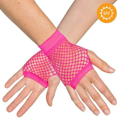 Näthandskar, neon rosa korta 80-tal