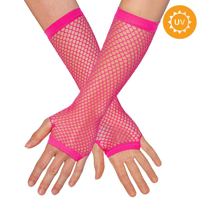 Näthandskar, neon rosa långa 80-tal