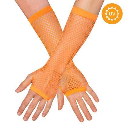 Näthandskar, neon orange långa 80-tal