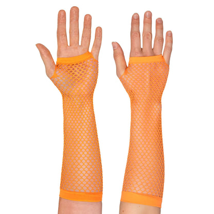 Näthandskar, neon orange långa 80-tal