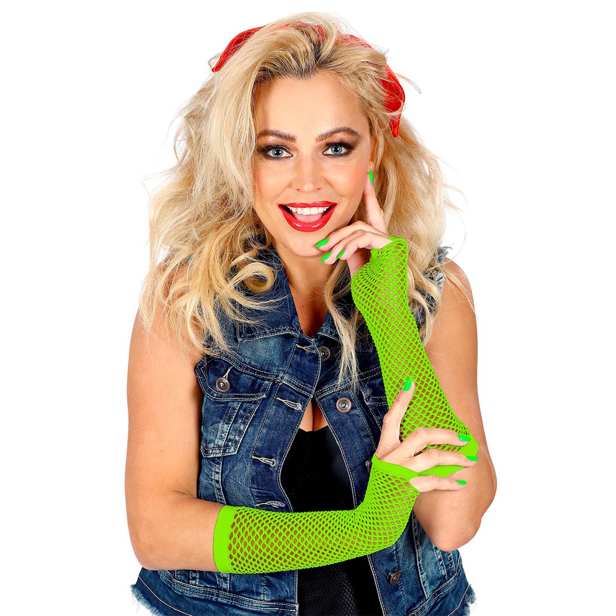 Näthandskar, neon grön långa 80-tal