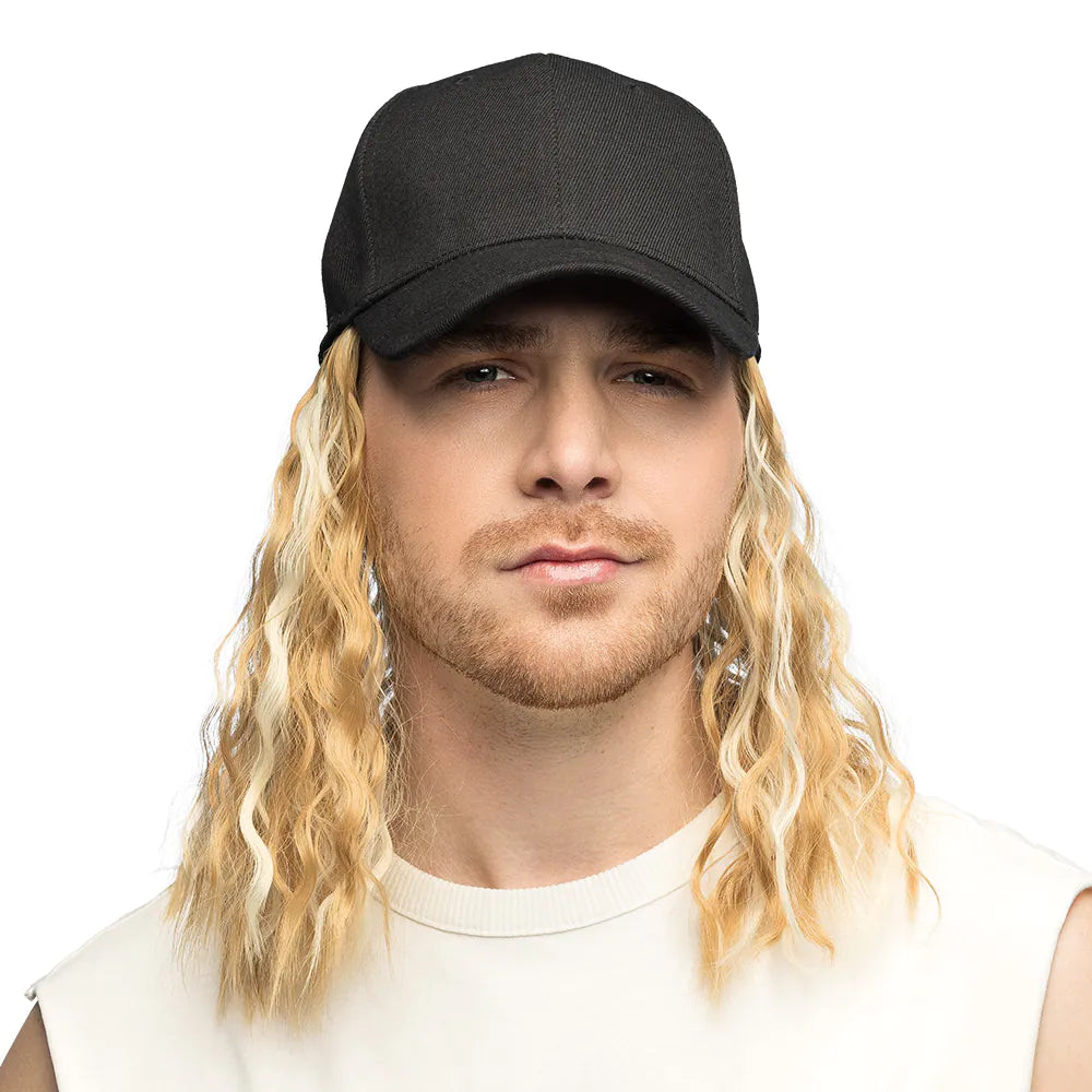 Keps med hår, svart