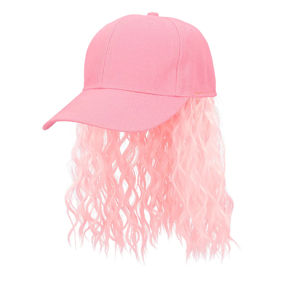Keps med hår, rosa