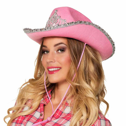 Cowboyhatt, tiara och glitter rosa